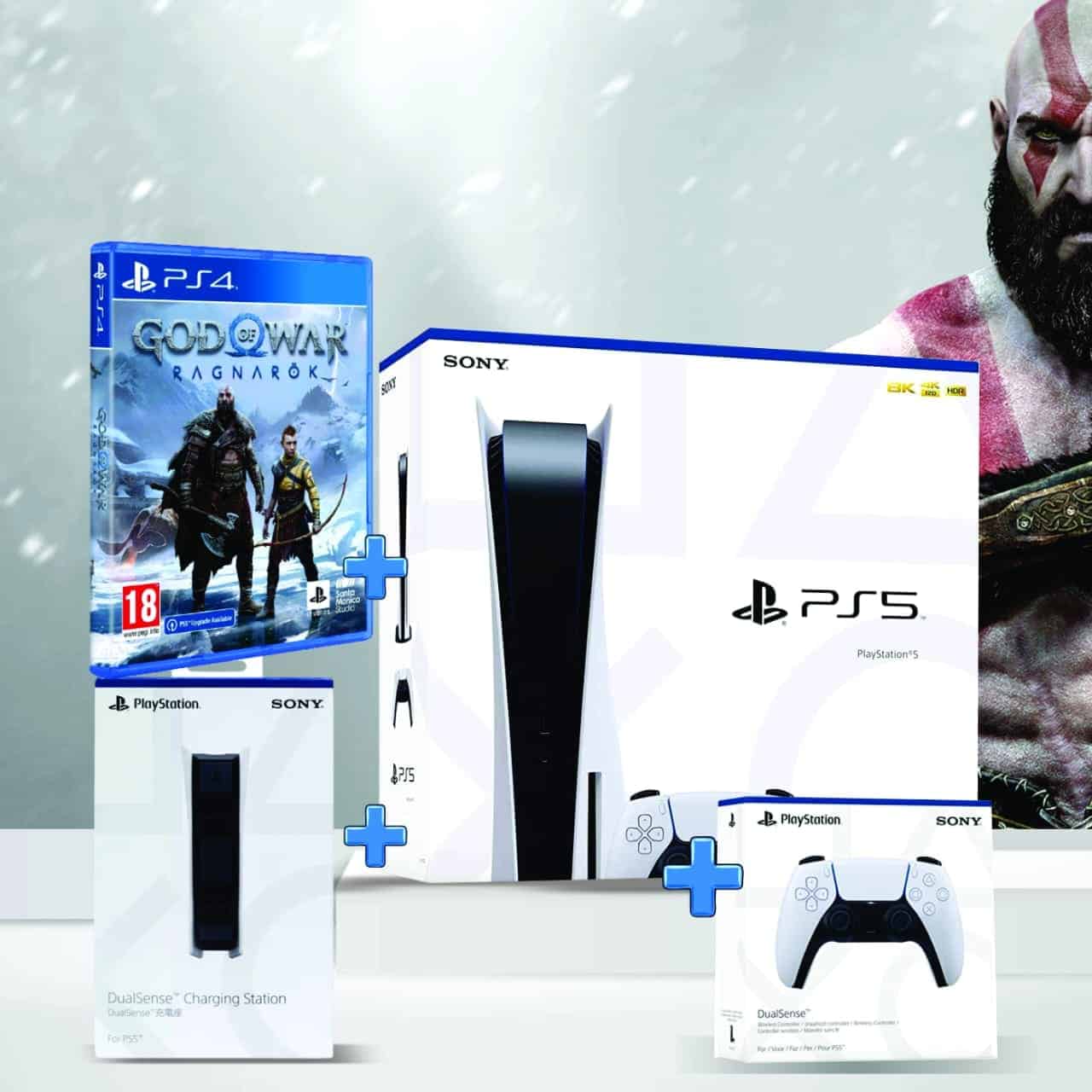Brand New Sony PlayStation 5 | PS5 Standard | 825 GB SSD Disc Edition  Gaming Console | God of War Ragnarok Game Ps4 CD+Extra Controller+Charging