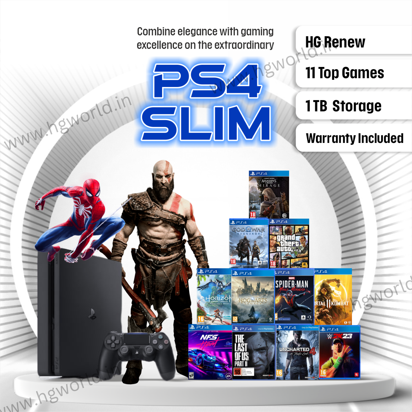 PS4 Slim, 1TB, with 11 Top Games Free, HG ReNew