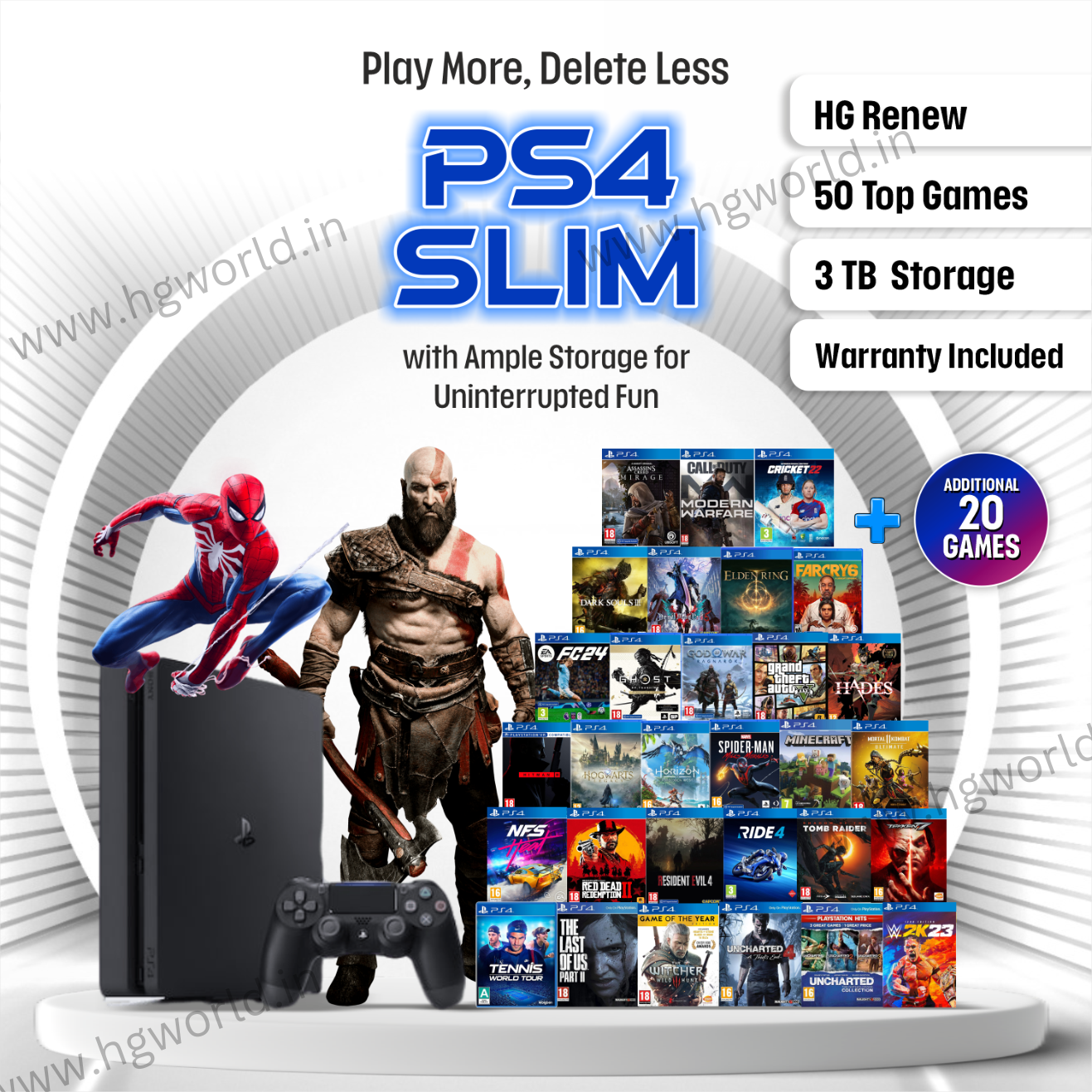 PS4 Slim, 3TB, 45 Top Games Free, HG ReNew