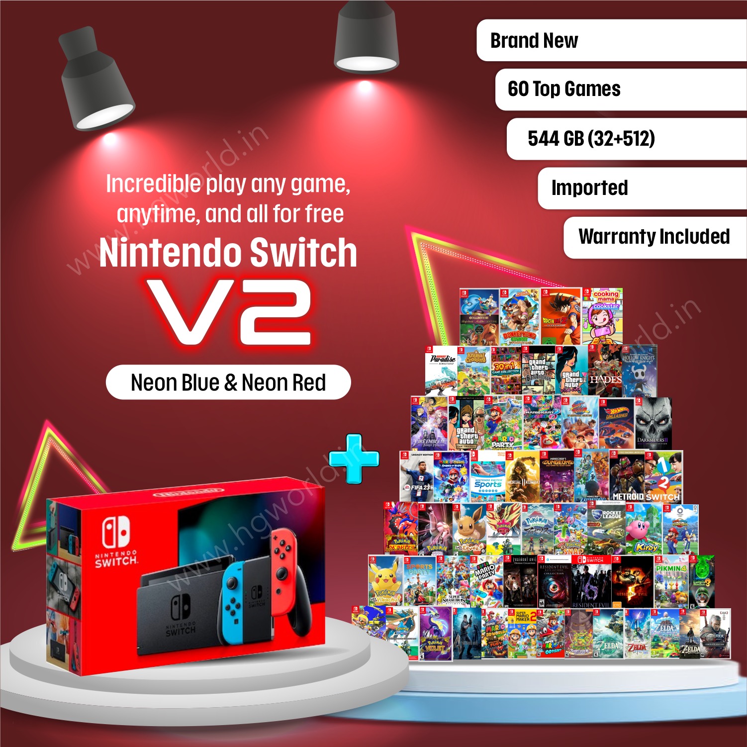 Neon Nintendo Switch V2 32GB Happy Gaming World