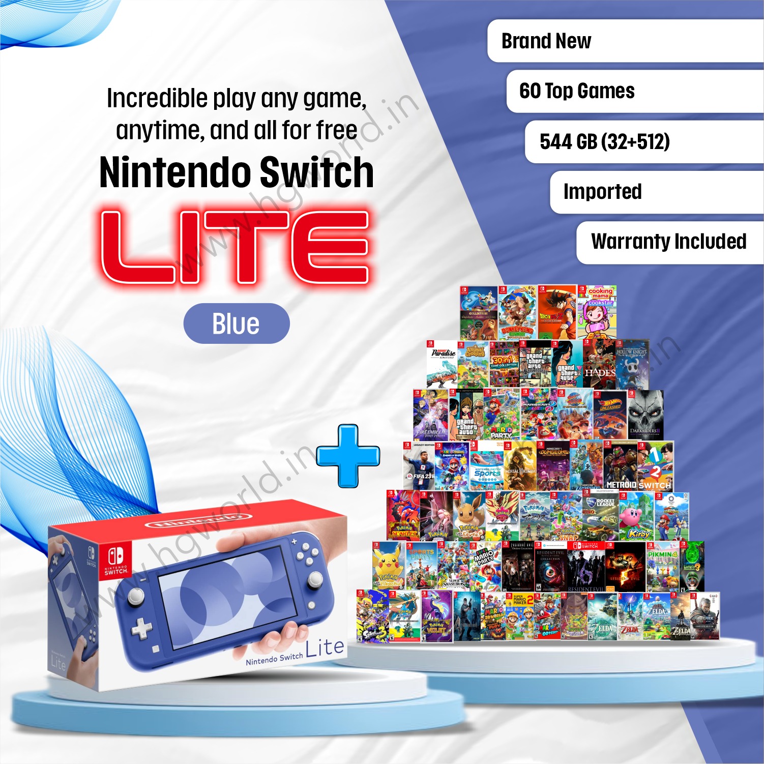 Brand New NINTENDO Switch Lite | 60+ Top Games Free | 544 GB  Internal(32+512) | Blue Edition | Handheld Portable Gaming Console | All  Standard 
