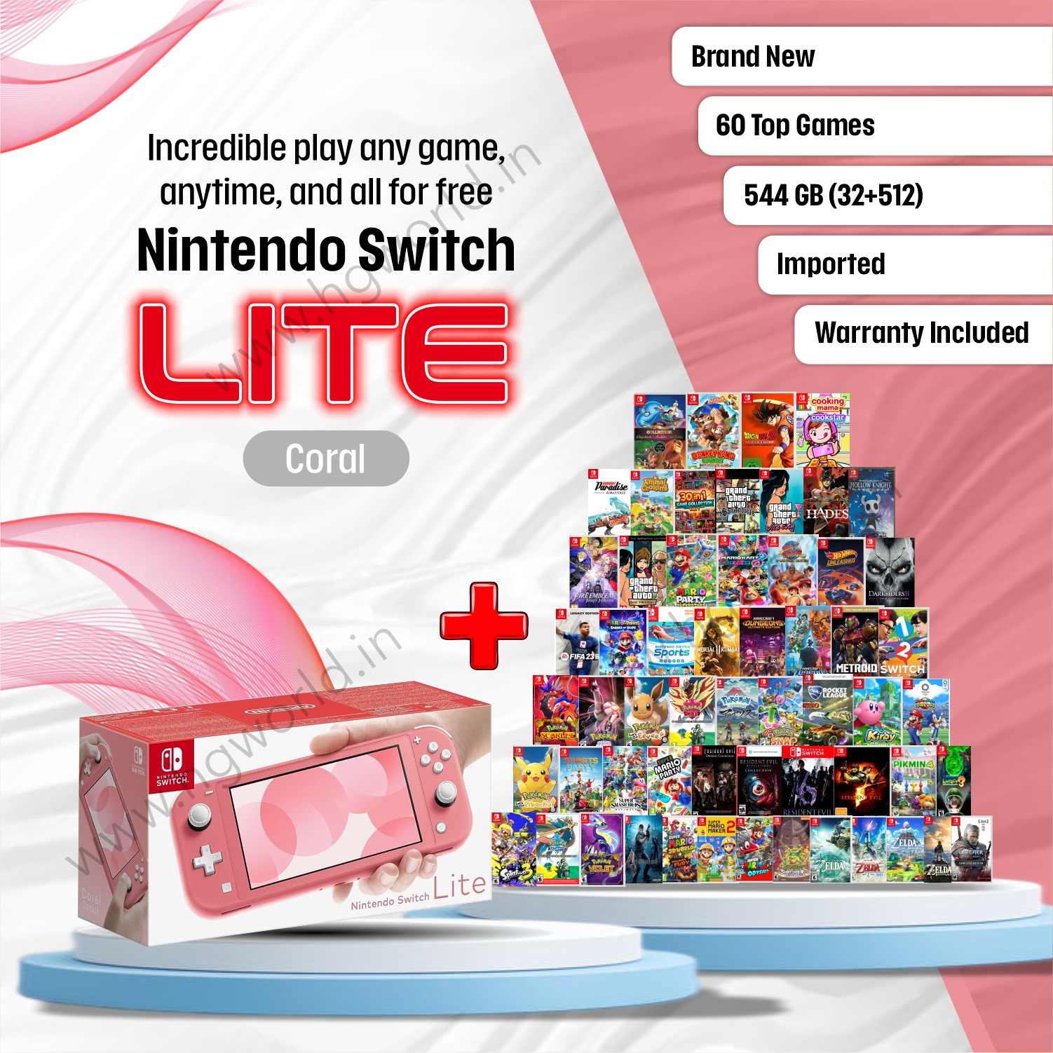 Brand New NINTENDO Switch Lite | 60+ Top Games Free | 544 GB  Internal(32+512) | Coral Edition | Handheld Portable Gaming Console | All  Standard 