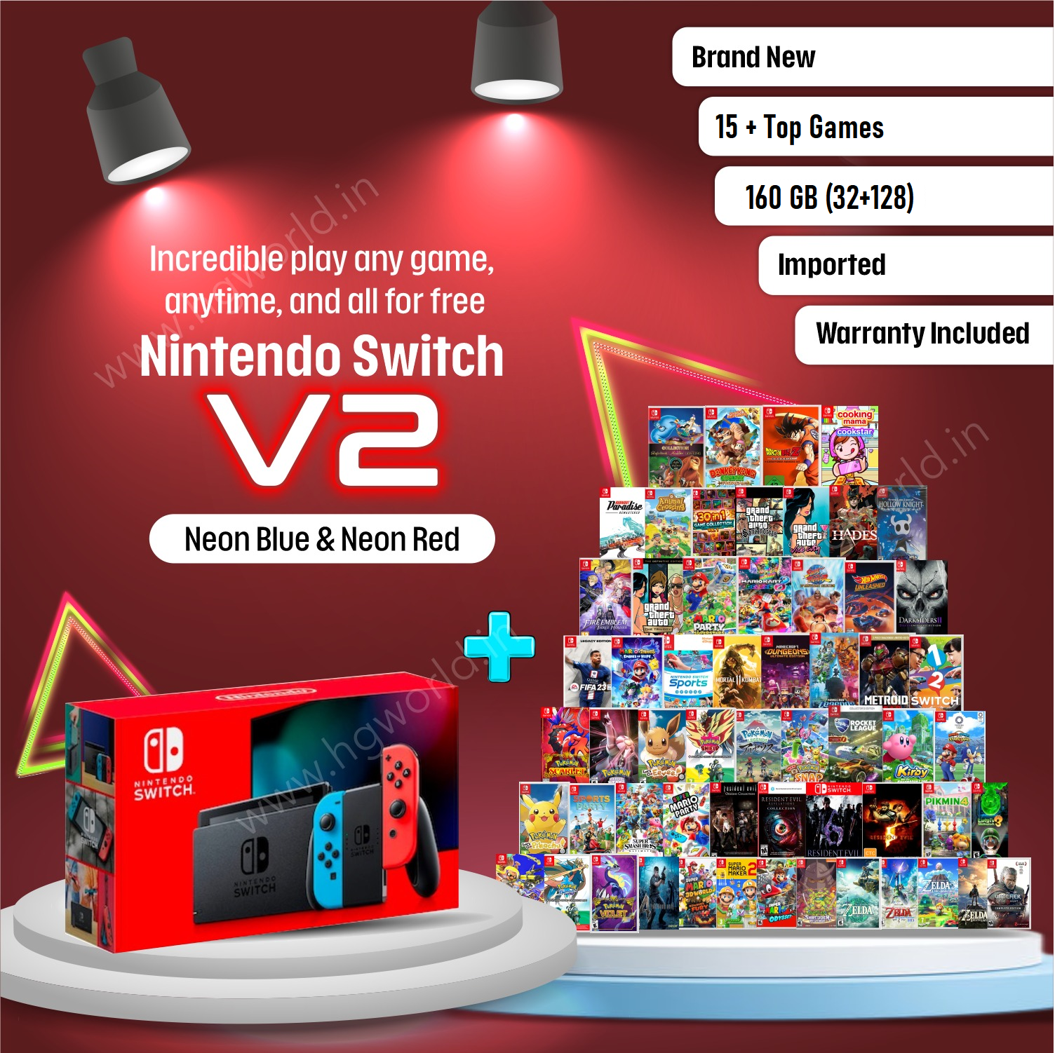 Brand New NINTENDO Switch V2 | 15+ Best Games Bundle | 160GB  Internal(32+128) | Neon Blue & Red Edition | Handheld Portable Gaming  Console | All 