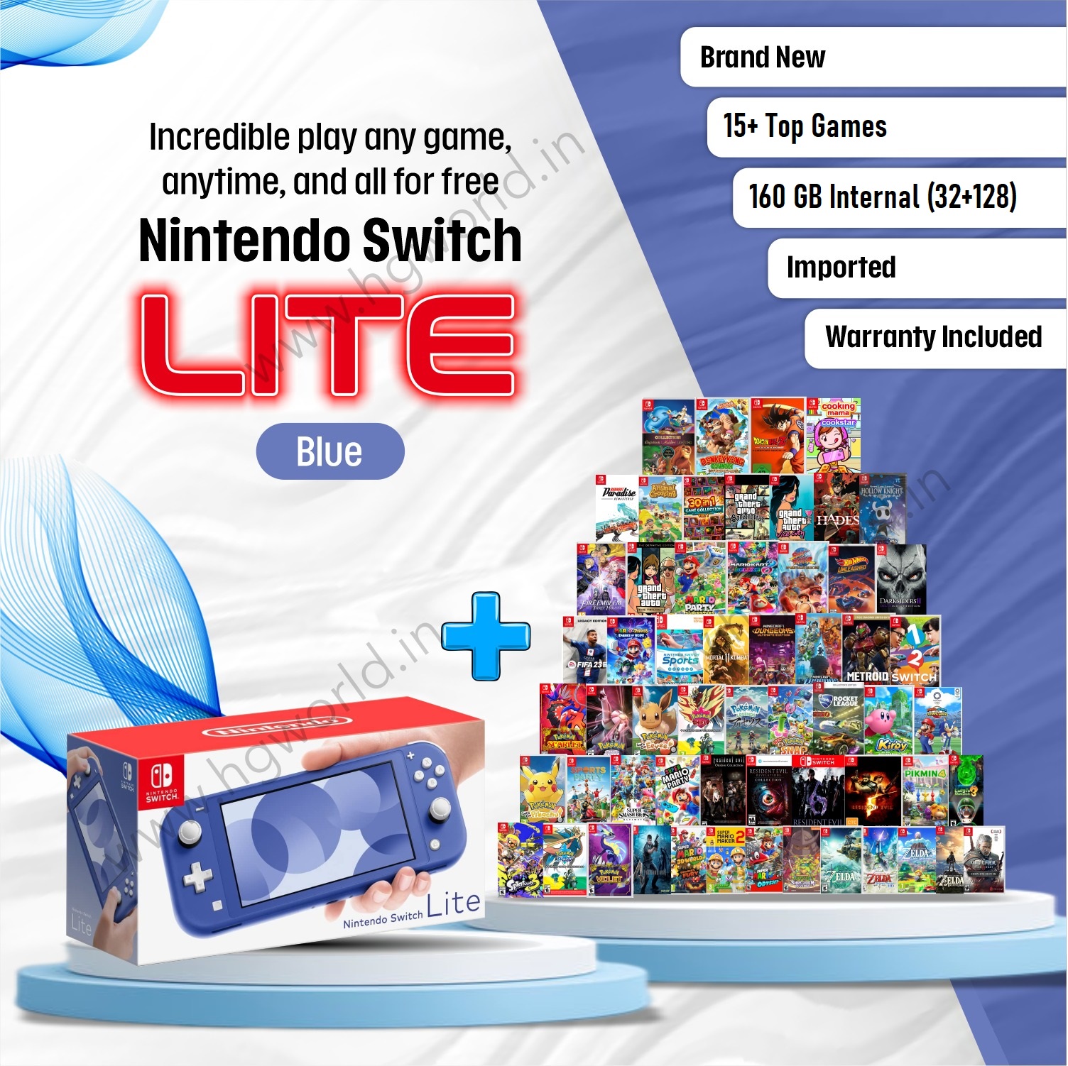 Brand New NINTENDO Switch Lite | 15+ Best Games Bundle | 160 GB  Internal(32+128) | Blue Edition | Handheld Portable Gaming Console | All  Standard 
