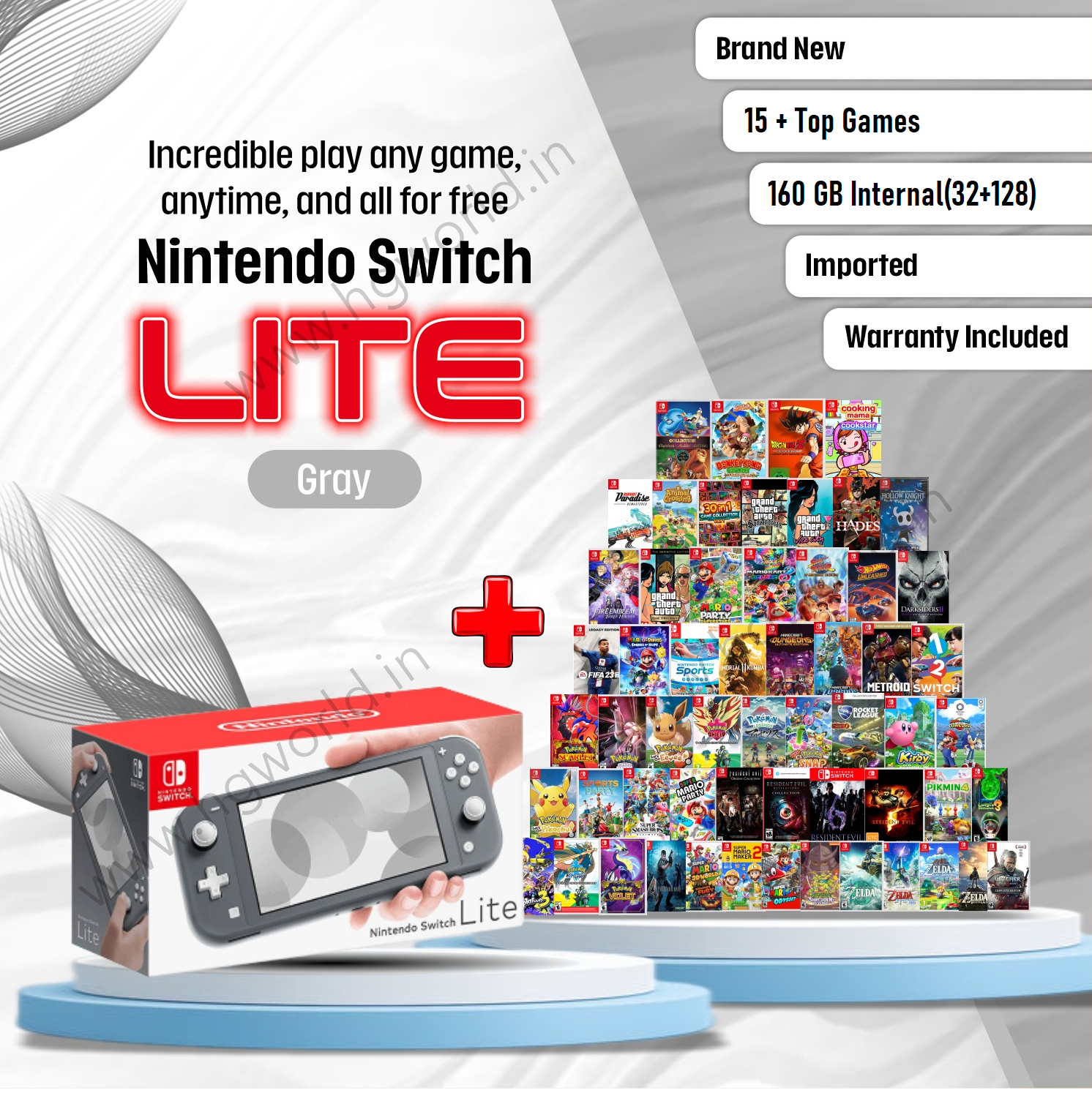 Brand New NINTENDO Switch Lite | 15+ Best Games Bundle | 160 GB  Internal(32+128) | Gray Edition | Handheld Portable Gaming Console | All  Standard 