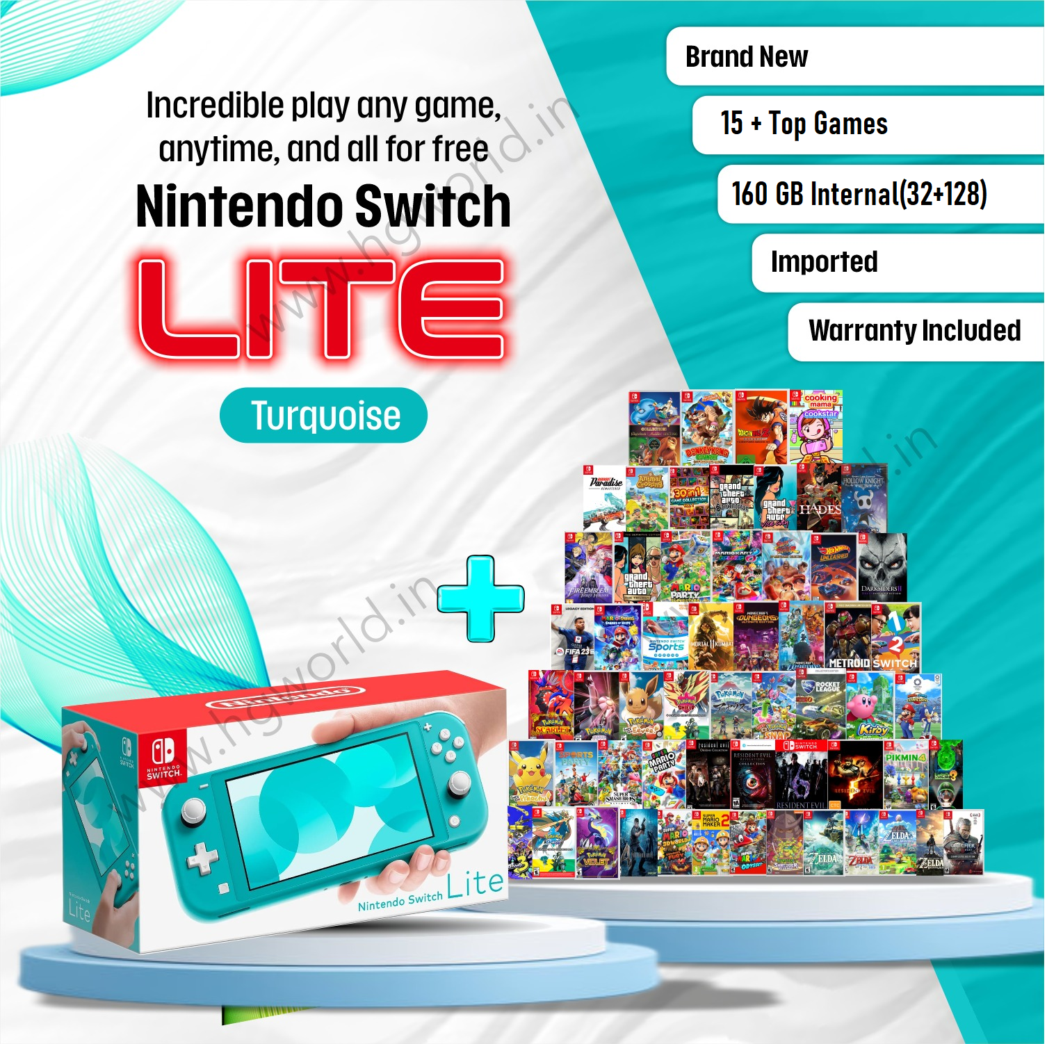 Brand New NINTENDO Switch Lite | 15+ Best Games Bundle | 160 GB  Internal(32+128) | Turquoise Edition | Handheld Portable Gaming Console |  All Standard 
