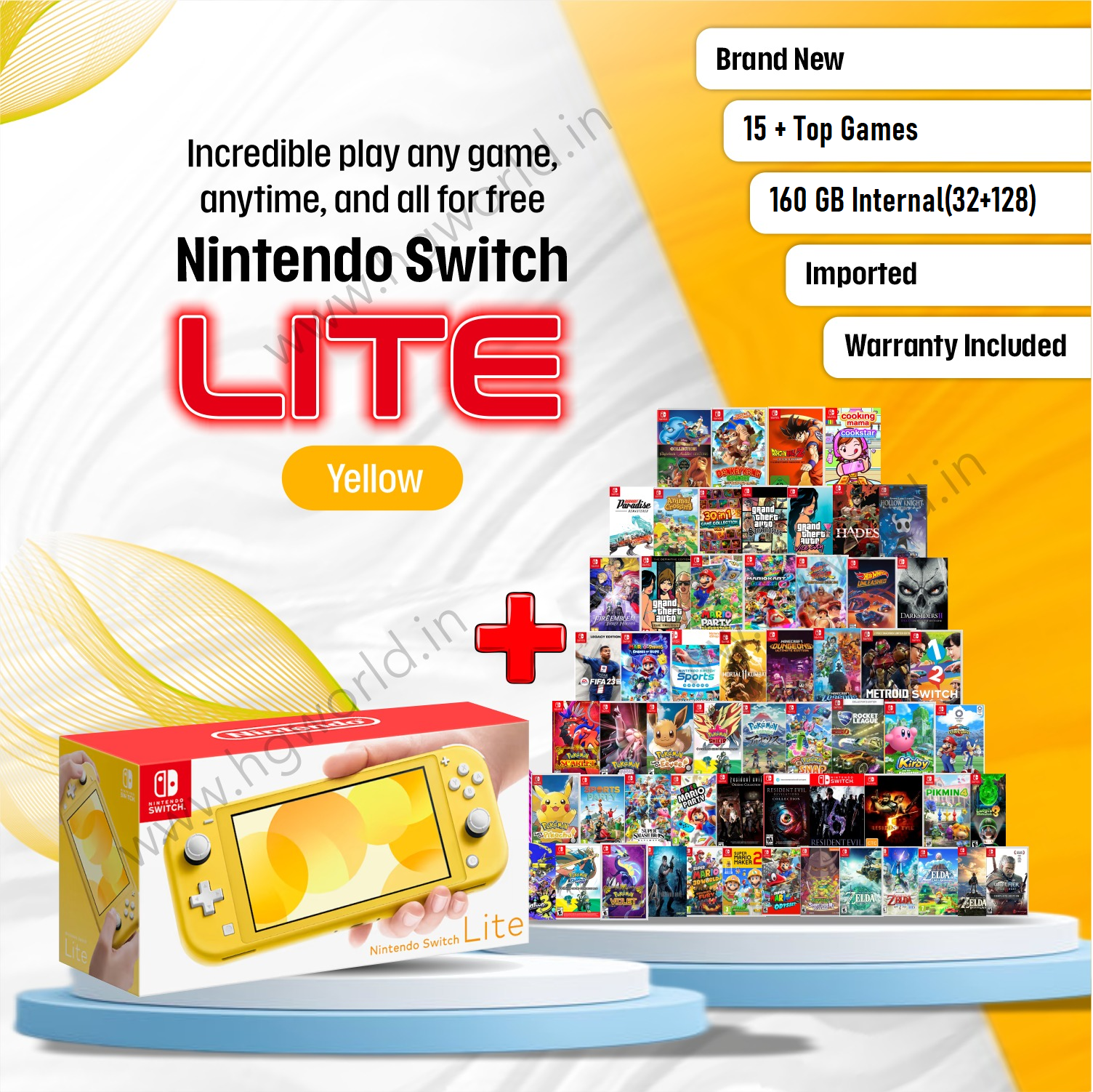 Brand New NINTENDO Switch Lite | 15+ Best Games Bundle | 160 GB  Internal(32+128) | Yellow Edition | Handheld Portable Gaming Console | All  Standard 